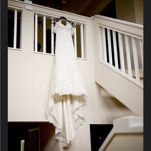 Beautiful lace wedding dress with cap sleeves added